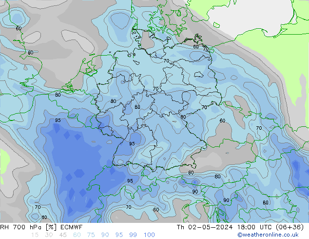 RH 700 hPa ECMWF Do 02.05.2024 18 UTC