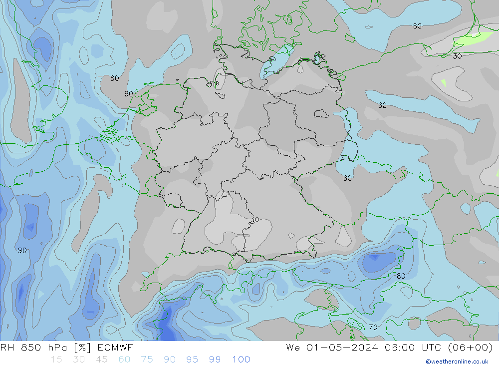 RH 850 hPa ECMWF Mi 01.05.2024 06 UTC