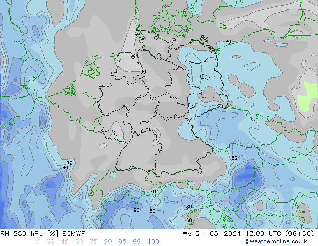 RH 850 hPa ECMWF Mi 01.05.2024 12 UTC