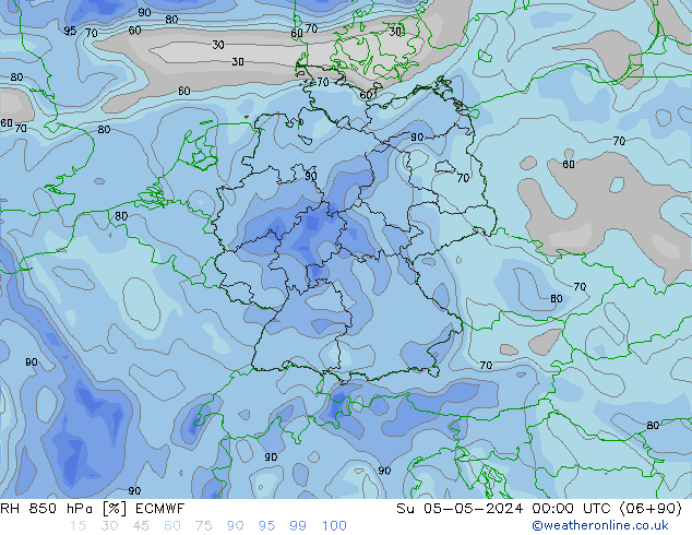 RH 850 hPa ECMWF So 05.05.2024 00 UTC