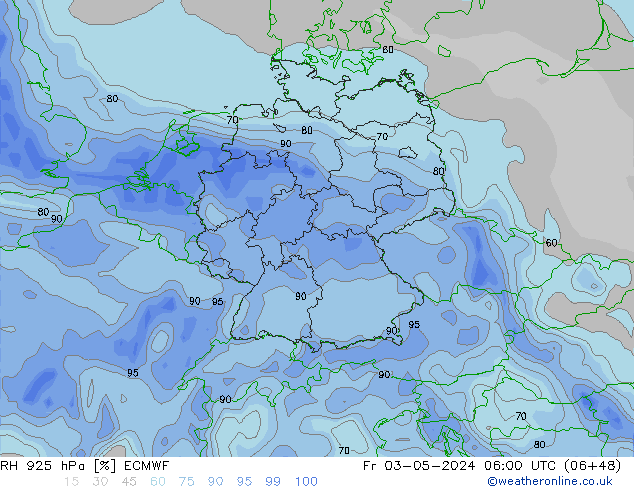 RH 925 hPa ECMWF ven 03.05.2024 06 UTC