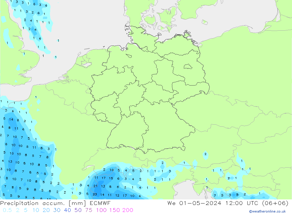 Precipitation accum. ECMWF ср 01.05.2024 12 UTC