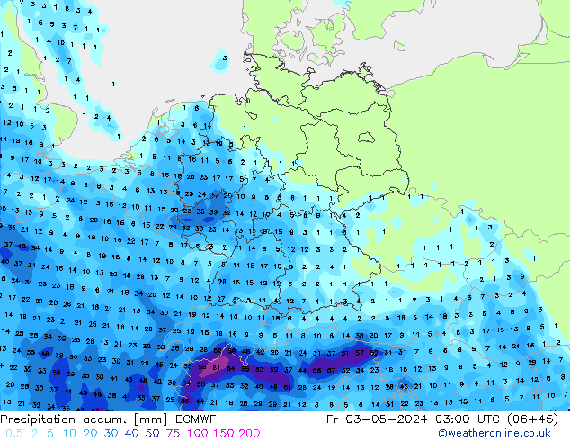 Precipitation accum. ECMWF Fr 03.05.2024 03 UTC