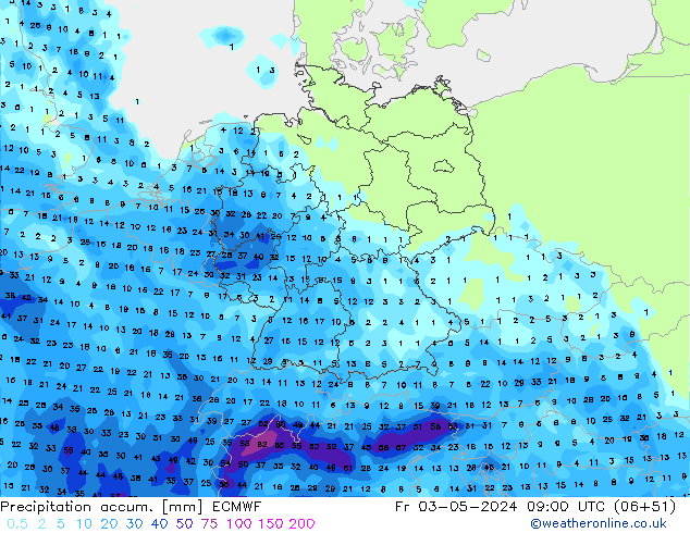 Totale neerslag ECMWF vr 03.05.2024 09 UTC