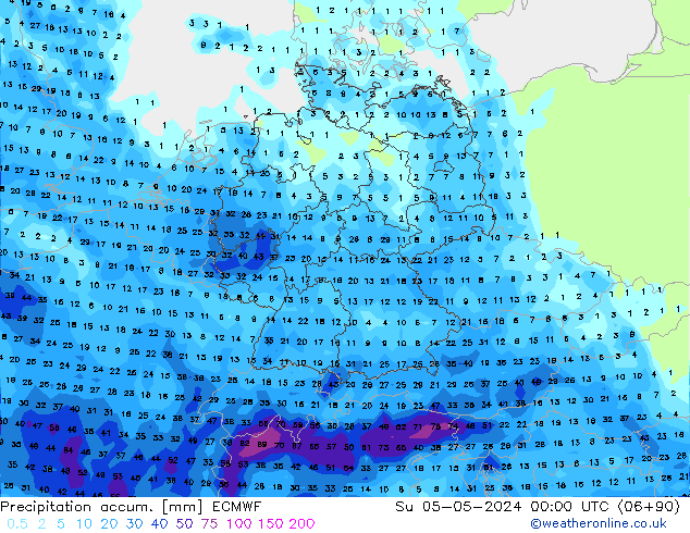 Precipitation accum. ECMWF nie. 05.05.2024 00 UTC