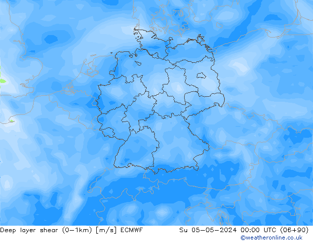 Deep layer shear (0-1km) ECMWF zo 05.05.2024 00 UTC