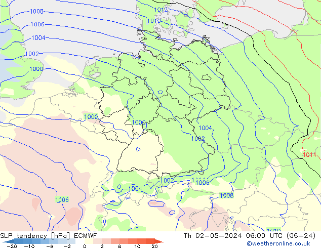 SLP tendency ECMWF Th 02.05.2024 06 UTC