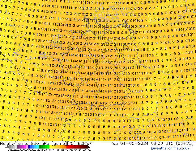 Height/Temp. 850 hPa ECMWF mer 01.05.2024 09 UTC