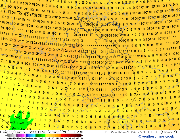 Yükseklik/Sıc. 850 hPa ECMWF Per 02.05.2024 09 UTC