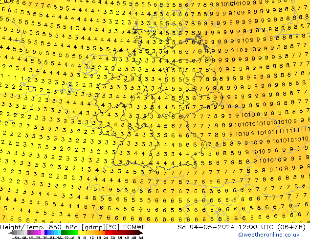 Z500/Yağmur (+YB)/Z850 ECMWF Cts 04.05.2024 12 UTC