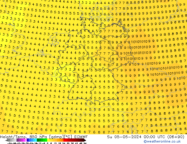 Hoogte/Temp. 850 hPa ECMWF zo 05.05.2024 00 UTC