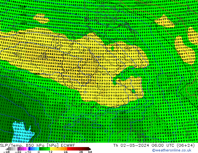 SLP/Temp. 850 hPa ECMWF Do 02.05.2024 06 UTC