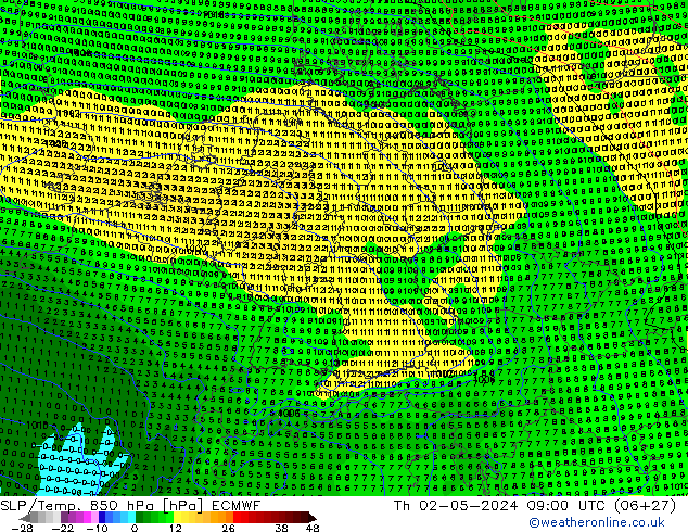 850 hPa Yer Bas./Sıc ECMWF Per 02.05.2024 09 UTC