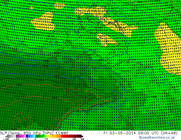 SLP/Temp. 850 hPa ECMWF ven 03.05.2024 06 UTC