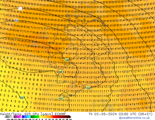 Géop./Temp. 925 hPa ECMWF jeu 02.05.2024 03 UTC