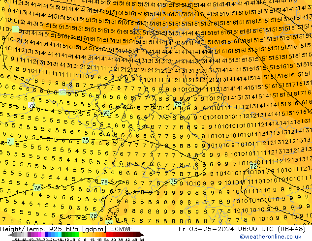 Height/Temp. 925 hPa ECMWF ven 03.05.2024 06 UTC