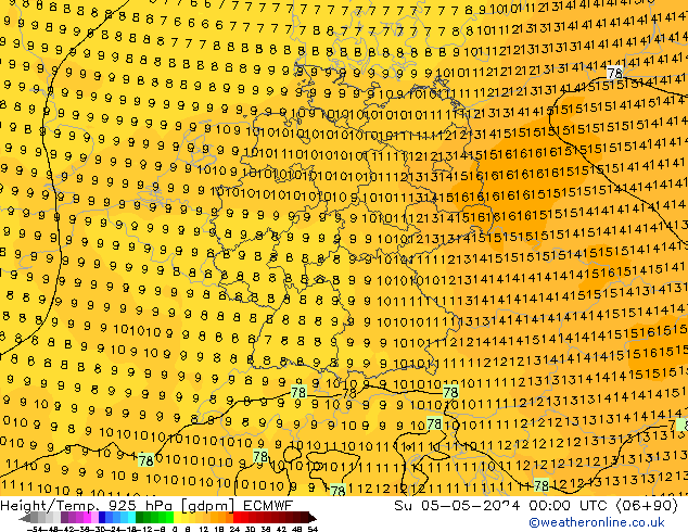 Height/Temp. 925 гПа ECMWF Вс 05.05.2024 00 UTC