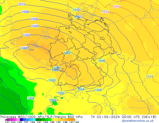 Thck 850-1000 hPa ECMWF gio 02.05.2024 00 UTC