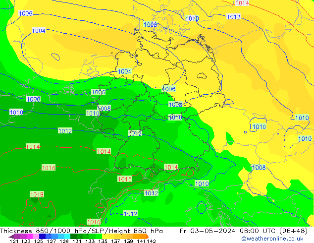 Schichtdicke 850-1000 hPa ECMWF Fr 03.05.2024 06 UTC