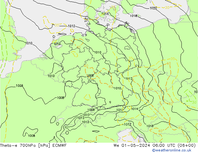 Theta-e 700hPa ECMWF  01.05.2024 06 UTC