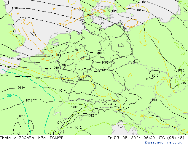 Theta-e 700hPa ECMWF ven 03.05.2024 06 UTC