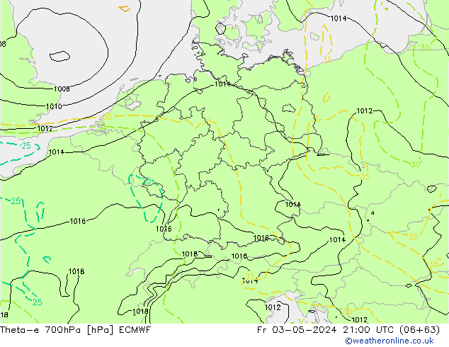 Theta-e 700hPa ECMWF ven 03.05.2024 21 UTC