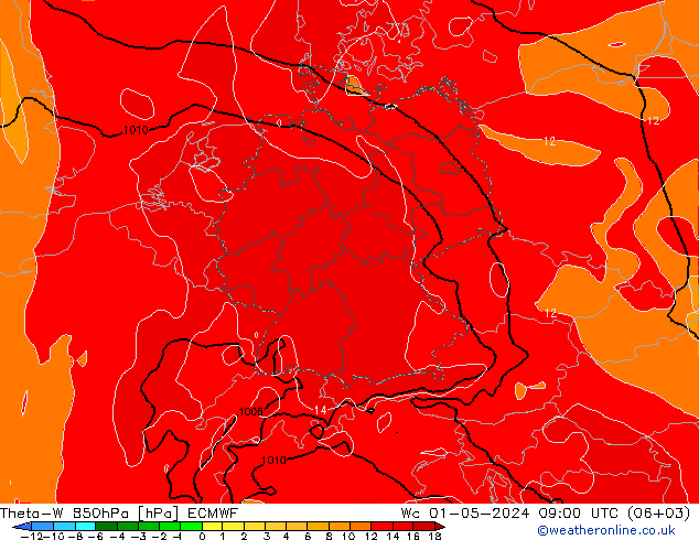 Theta-W 850hPa ECMWF We 01.05.2024 09 UTC