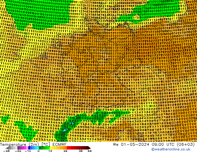 Temperaturkarte (2m) ECMWF Mi 01.05.2024 09 UTC