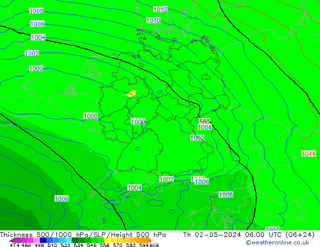 Schichtdicke 500-1000 hPa ECMWF Do 02.05.2024 06 UTC