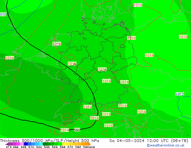 Dikte 500-1000hPa ECMWF za 04.05.2024 12 UTC