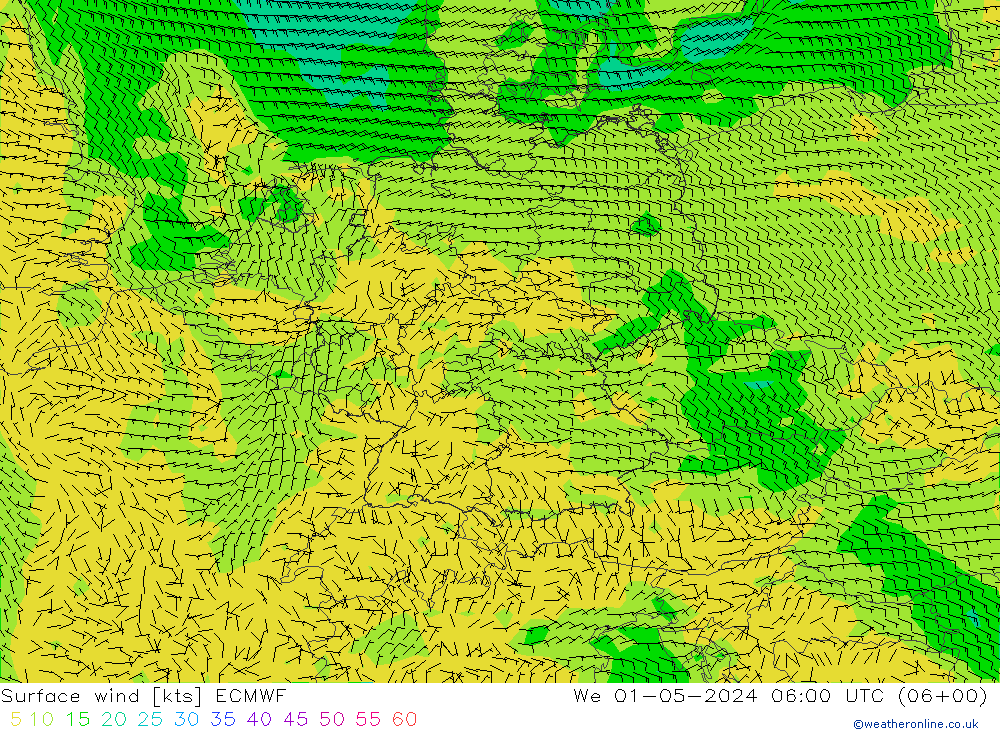 Bodenwind ECMWF Mi 01.05.2024 06 UTC