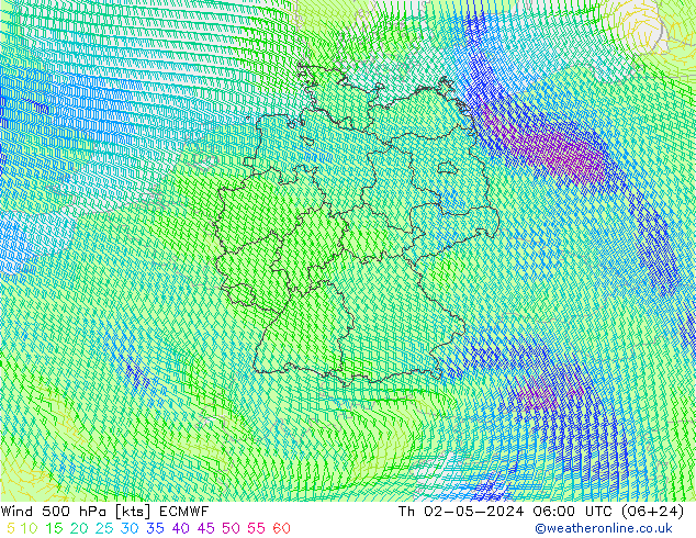 Wind 500 hPa ECMWF Th 02.05.2024 06 UTC