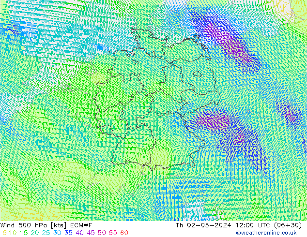 Wind 500 hPa ECMWF Do 02.05.2024 12 UTC