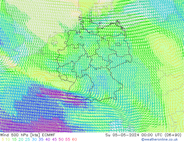 Wind 500 hPa ECMWF Su 05.05.2024 00 UTC