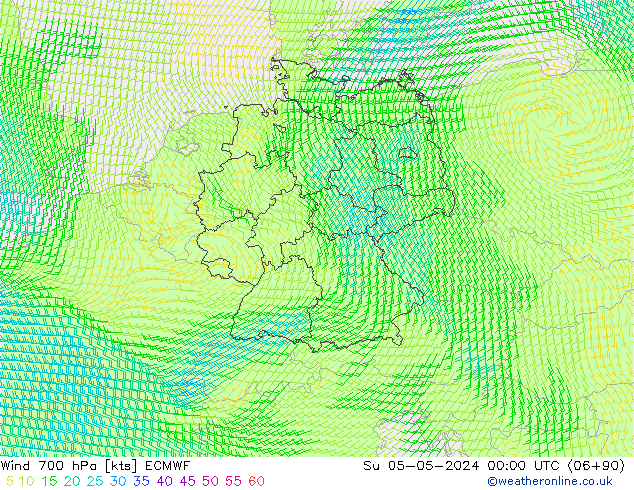 Wind 700 hPa ECMWF So 05.05.2024 00 UTC