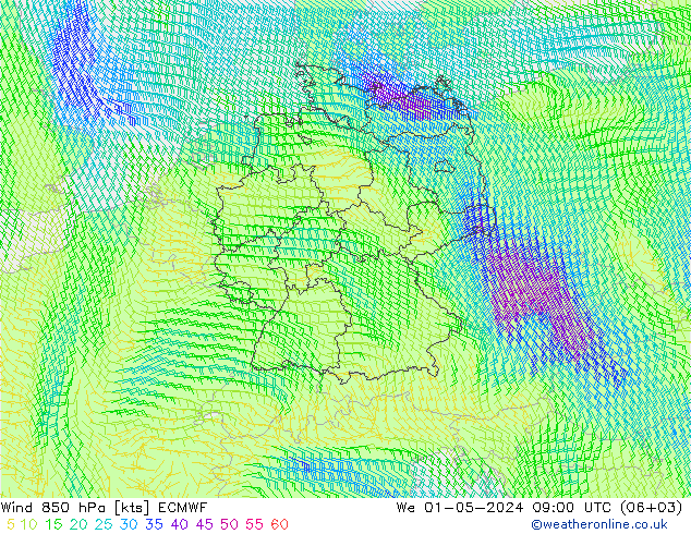 Wind 850 hPa ECMWF Mi 01.05.2024 09 UTC