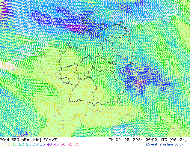 Wind 850 hPa ECMWF Do 02.05.2024 06 UTC