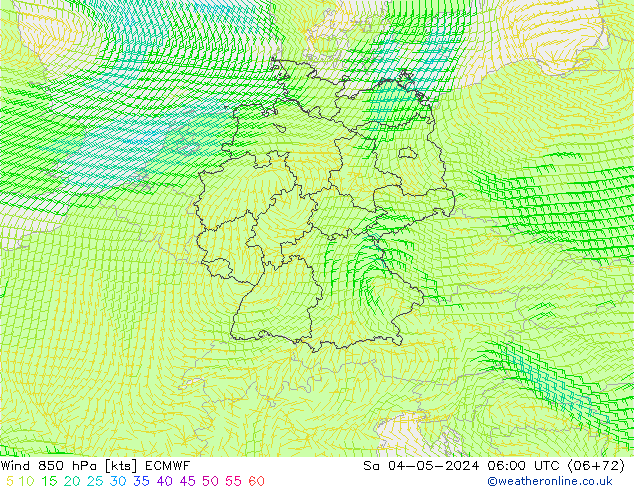 ветер 850 гПа ECMWF сб 04.05.2024 06 UTC