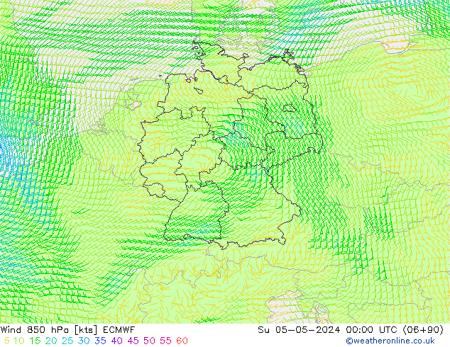 Wind 850 hPa ECMWF Su 05.05.2024 00 UTC