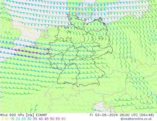 Wind 900 hPa ECMWF Fr 03.05.2024 06 UTC