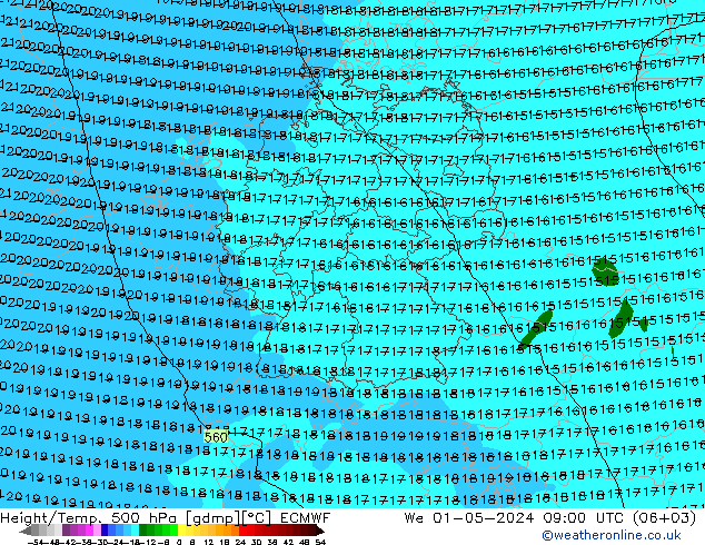 Height/Temp. 500 hPa ECMWF Mi 01.05.2024 09 UTC