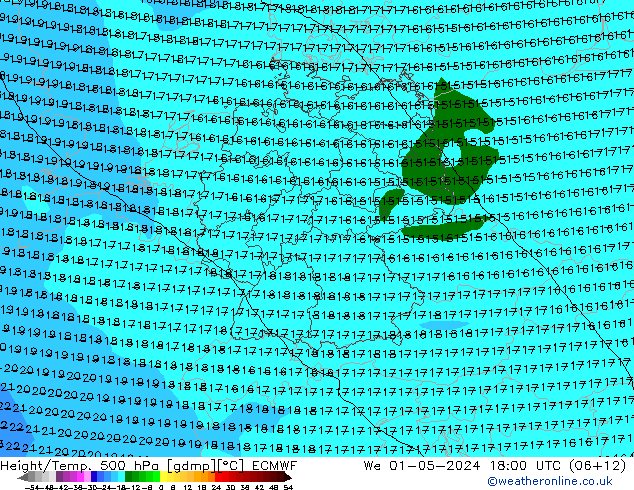 Height/Temp. 500 hPa ECMWF We 01.05.2024 18 UTC