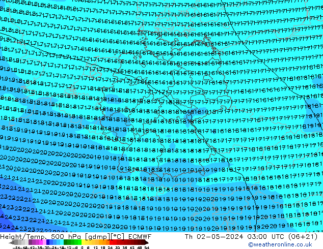 Height/Temp. 500 hPa ECMWF Do 02.05.2024 03 UTC