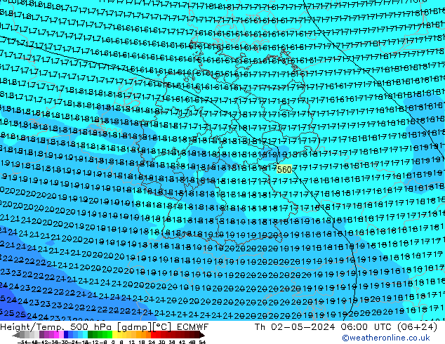 Z500/Rain (+SLP)/Z850 ECMWF Th 02.05.2024 06 UTC