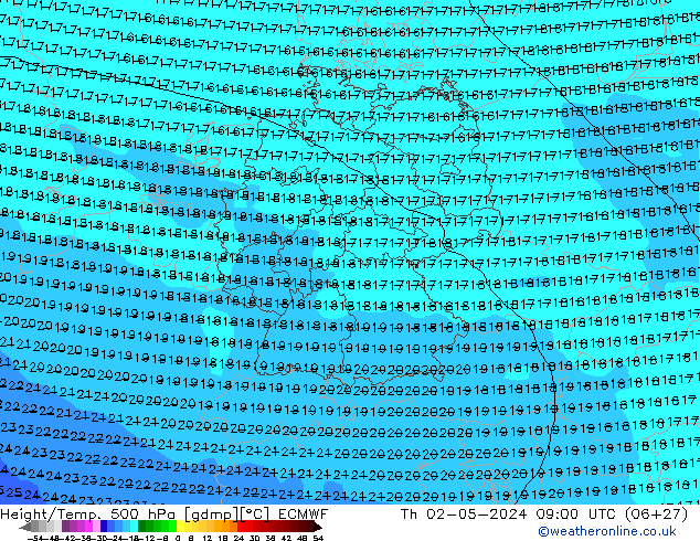 Height/Temp. 500 hPa ECMWF Th 02.05.2024 09 UTC