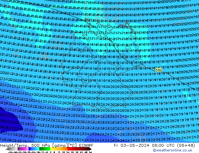 Height/Temp. 500 hPa ECMWF Fr 03.05.2024 06 UTC