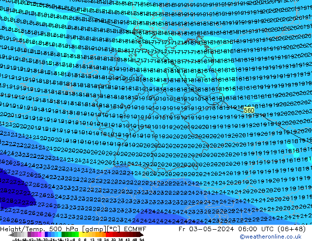 Z500/Rain (+SLP)/Z850 ECMWF vie 03.05.2024 06 UTC