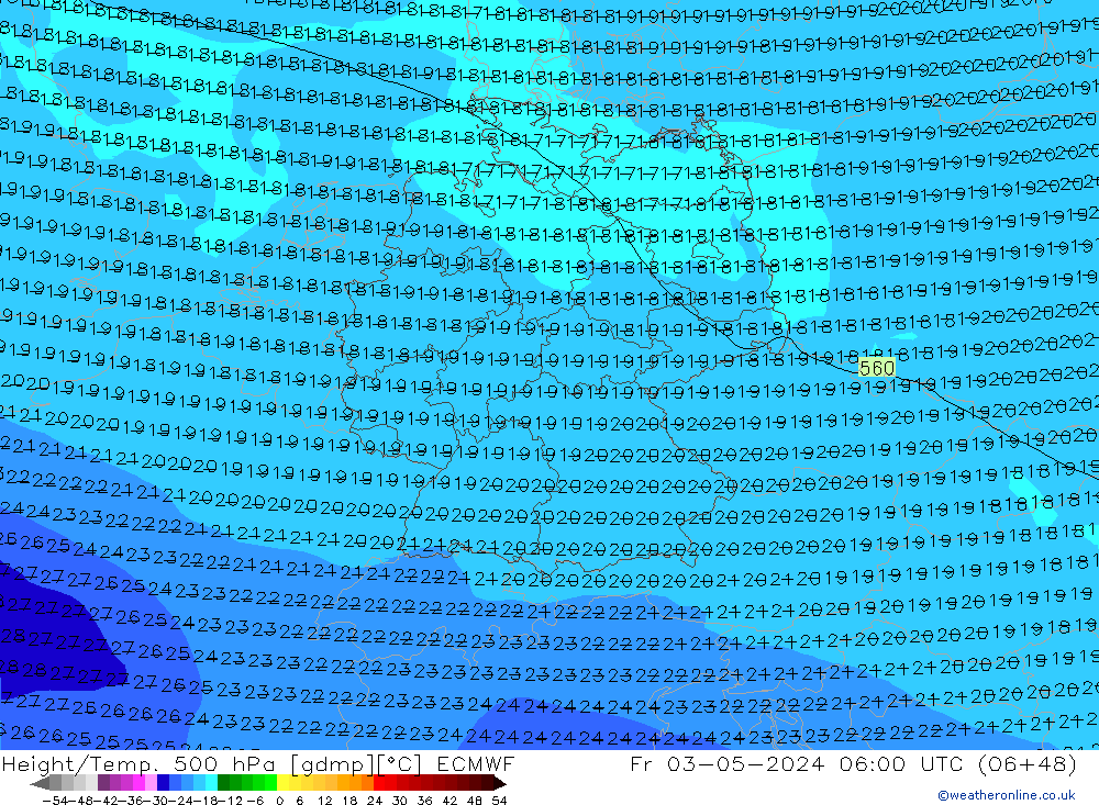 Height/Temp. 500 hPa ECMWF ven 03.05.2024 06 UTC