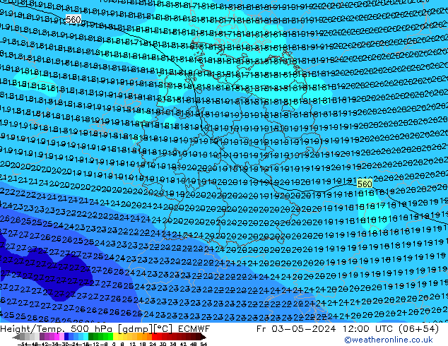 Z500/Yağmur (+YB)/Z850 ECMWF Cu 03.05.2024 12 UTC