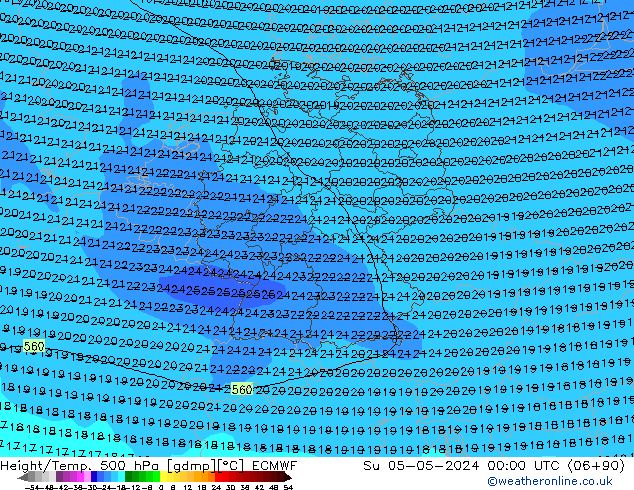 Height/Temp. 500 hPa ECMWF Dom 05.05.2024 00 UTC